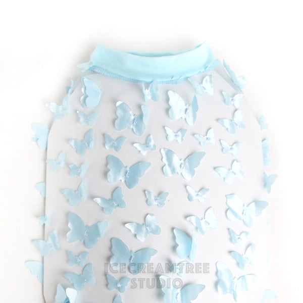 Baby Blue 3D Butterfly Mesh Top - Pet Clothing