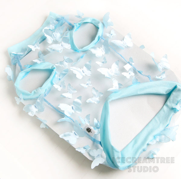 Baby Blue 3D Butterfly Mesh Top - Pet Clothing