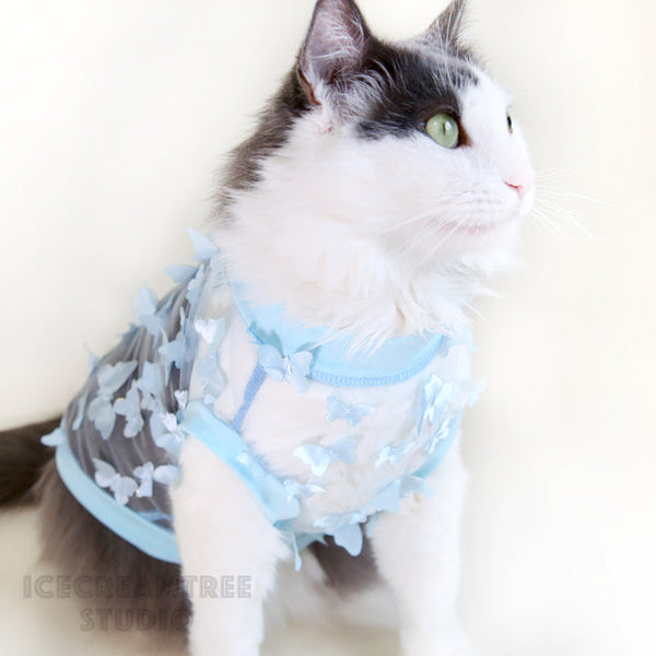 Aqua Mint 3D Butterfly Mesh Top - Pet Clothing
