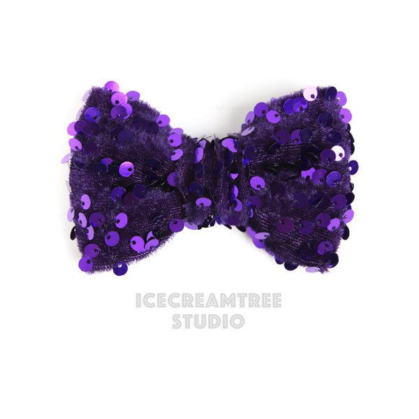 Purple Sequin Bow - Collar Slide on Bow