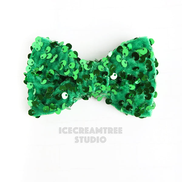 Green Sequin Bow - Collar Slide on Bow