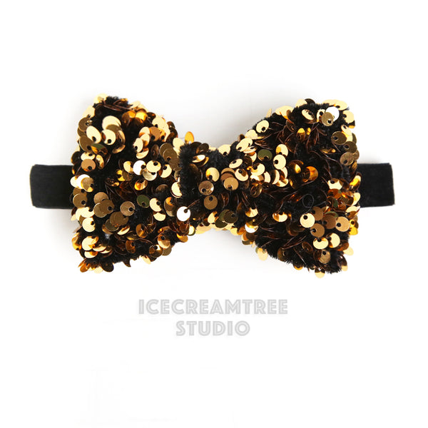 Gold Sequin Bow Tie / Headband - Pet Bow Tie