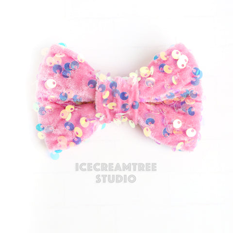 Pink Sequin Bow - Collar Slide on Bow
