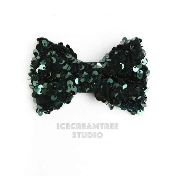Holiday Pine Green Sequin Bow - Collar Slide on Bow