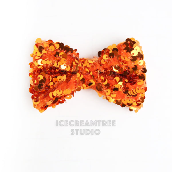 Orange Sequin Bow - Collar Slide on Bow
