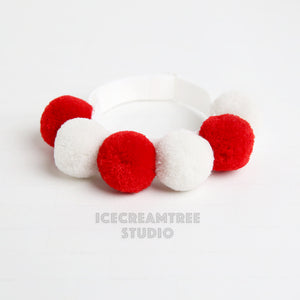 Red White PomPom Necklace - Elastic Pet Collar