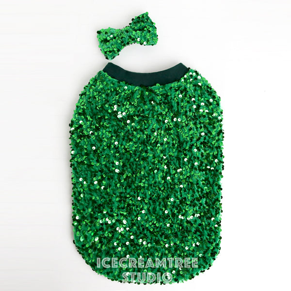Holiday Green Sequin Party Outfit Set - Pet Clothing
