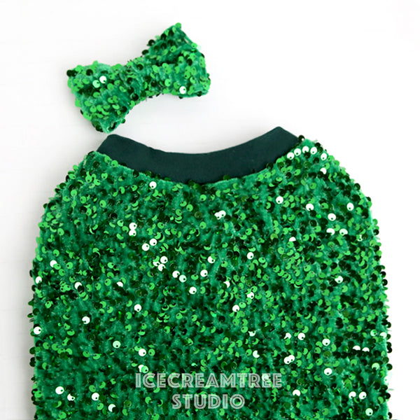 Holiday Green Sequin Party Outfit Set - Pet Clothing