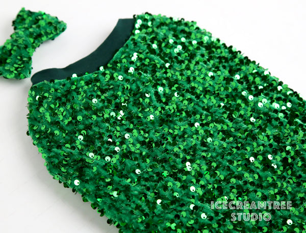 Holiday Green Sequin Party Outfit Set - Pet Clothing