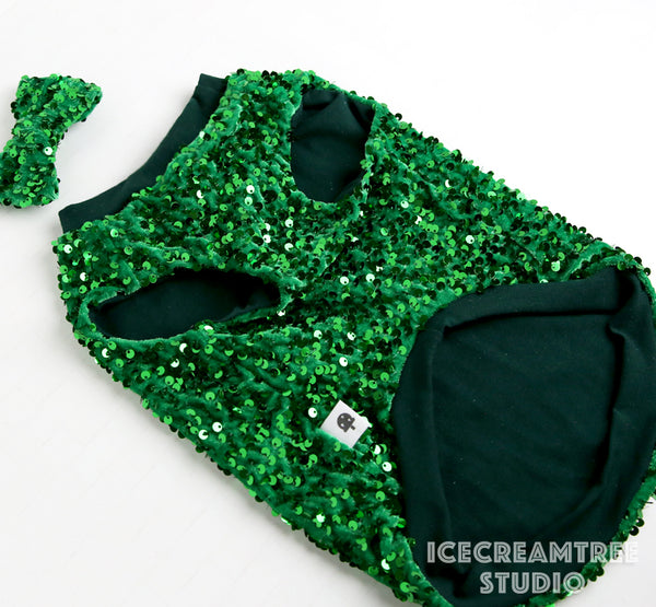 Holiday Green Sequin Party Outfit Set - Pet Clothing