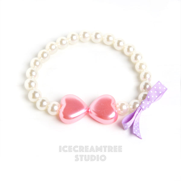 Red Pink Hearts Pearl Necklace - Elastic Pet Necklace