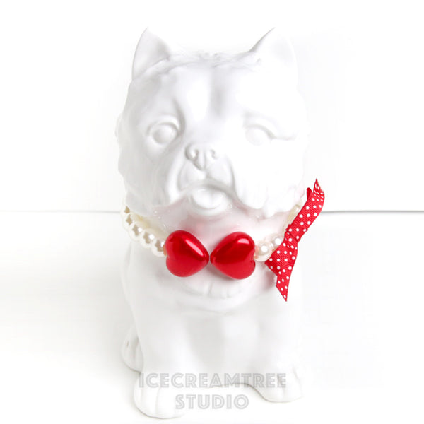 Red Pink Hearts Pearl Necklace - Elastic Pet Necklace