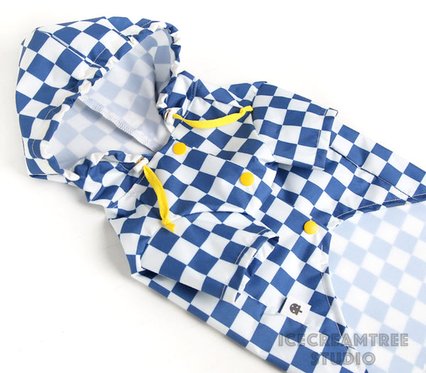 Blue Checker Raincoat - Pet Rain Jacket