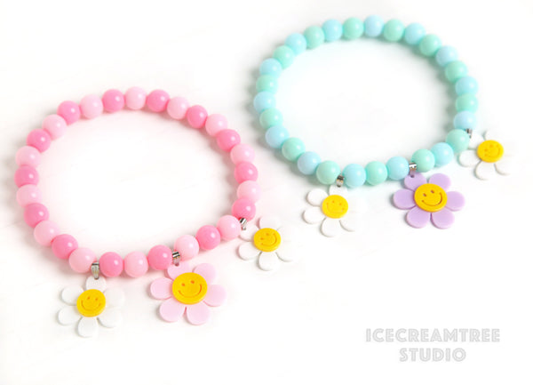 Pink Smile Daisy with Baby Pink Rose Beads Pet Necklace & Human Matching Bracelet Set