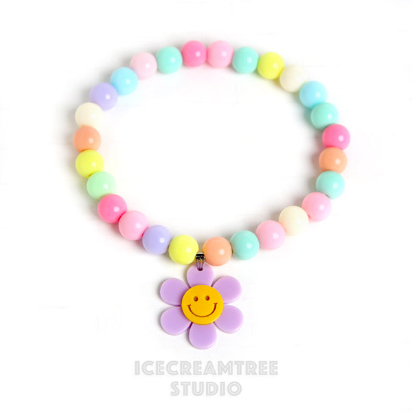 Smile Daisy with Pastel Beads Pet Necklace & Human Matching Bracelet Set