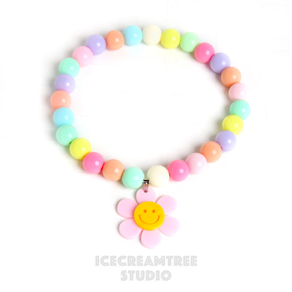 Smile Daisy with Pastel Beads Pet Necklace & Human Matching Bracelet Set