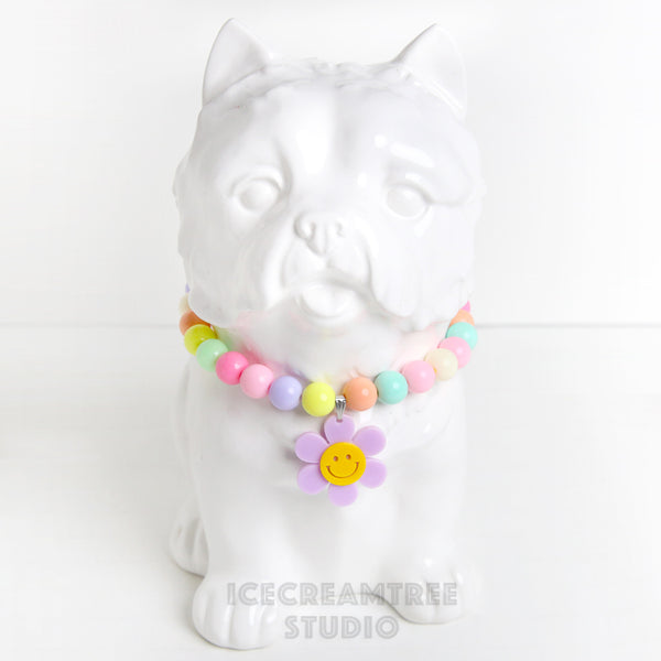 Smile Daisy with Pastel Beads Pet Necklace & Human Matching Bracelet Set