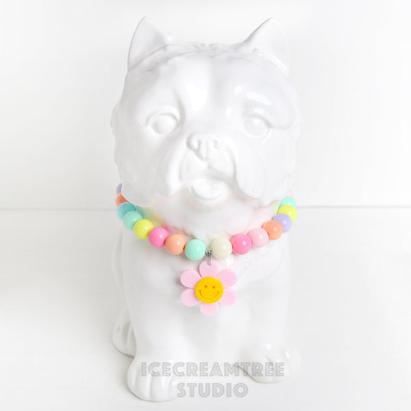 Smile Daisy with Pastel Beads Pet Necklace & Human Matching Bracelet Set