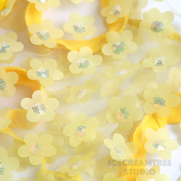 Yellow 3D Flower Mesh Top - Pet Clothing