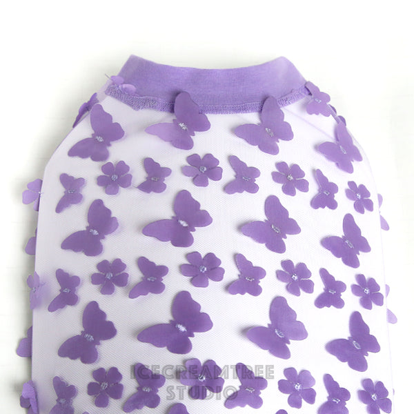 Purple Lilac 3D Butterfly Mesh Top - Pet Clothing