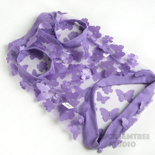 Purple Lilac 3D Butterfly Mesh Top - Pet Clothing