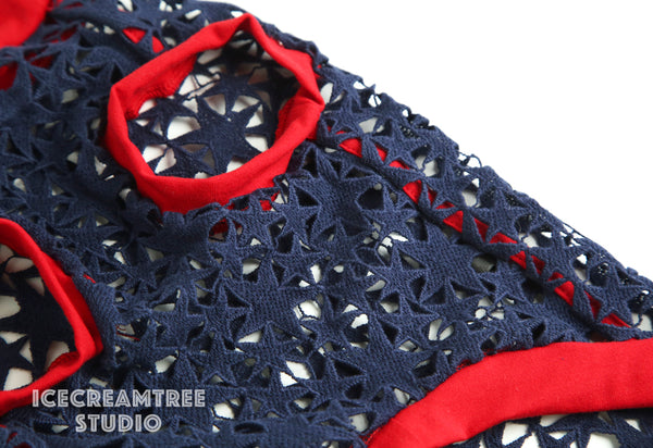 Navy Star Hallow Out Top Outfit Set - Pet Clothing