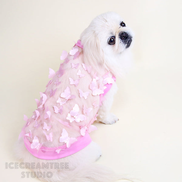 Purple Lilac 3D Butterfly Mesh Top - Pet Clothing