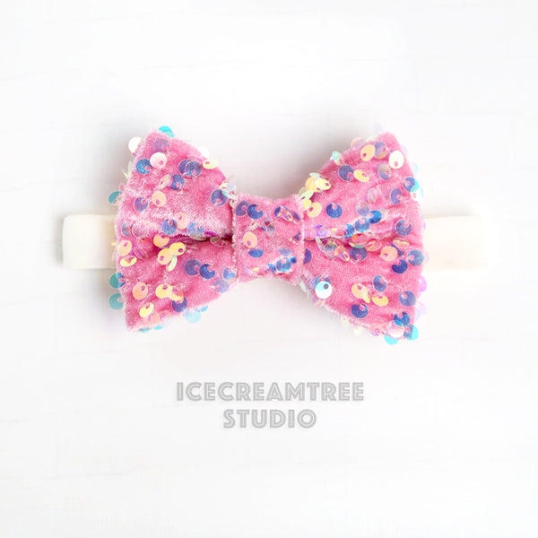 Pink Sequin Bow Tie / Headband - Pet Bow Tie