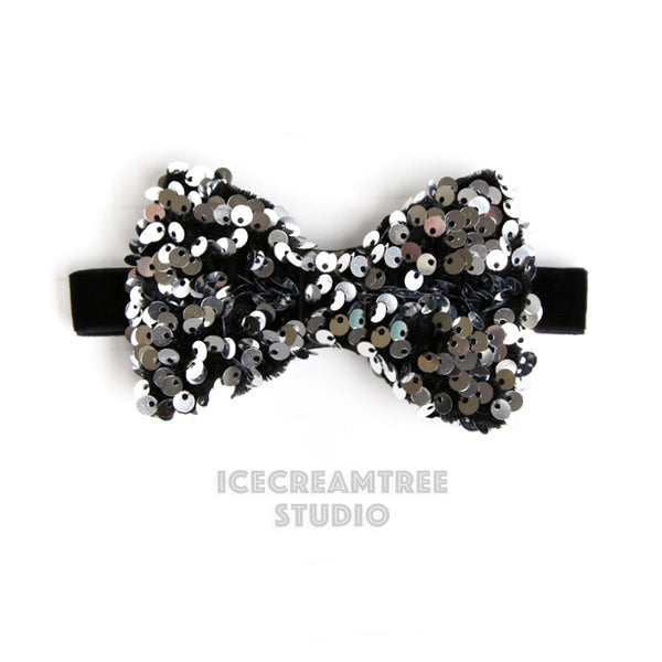 Silver Sequin Bow Tie / Headband - Pet Bow Tie