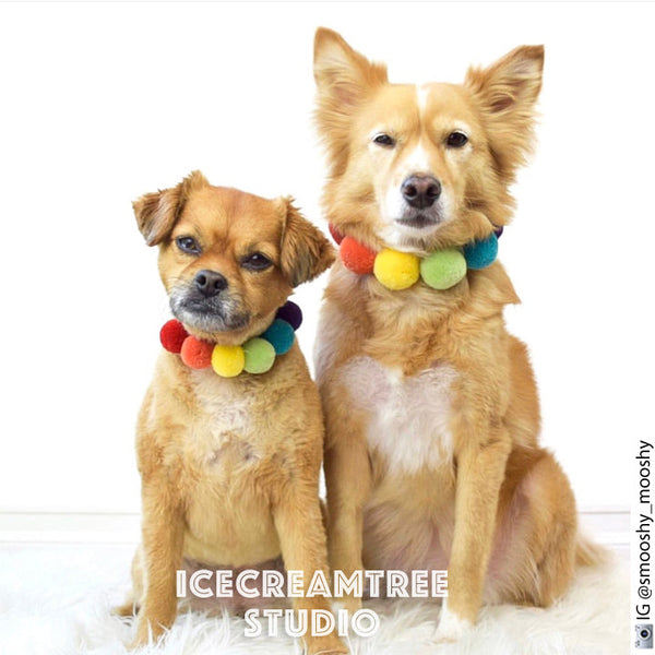 Red White PomPom Necklace - Elastic Pet Collar