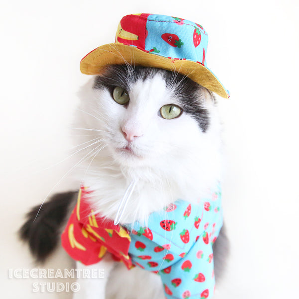 Reversible Strawberry Banana Bucket Hat - Pet Petite Hat
