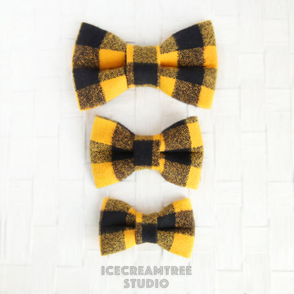 Flannel Black Yellow Buffalo Plaid Bow - Collar Slide on Bow
