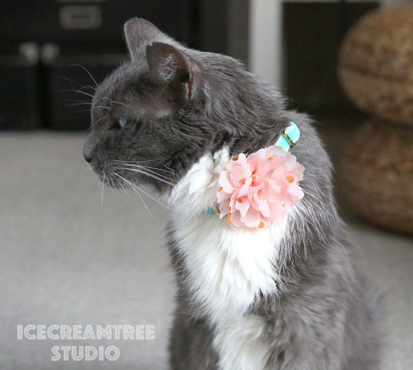 Little Hot Pink Gold Dot Bloom Collar Slide On - Small Flower Collar Accessory