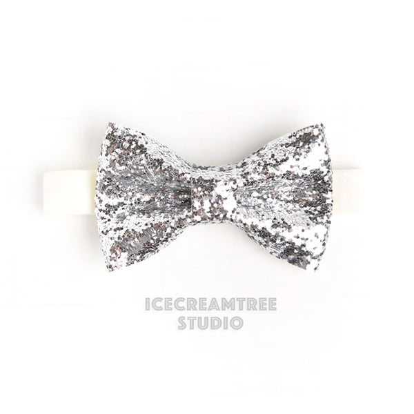 Sparkle Glitter Silver Bow Tie - Pet Bow Tie