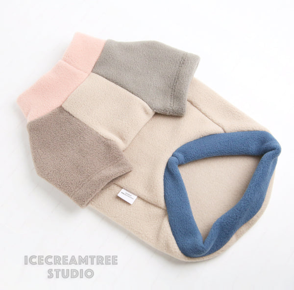 Muted Color Block Fleece Sweater and Beanie Urban Look Outfit - Pet Clothing