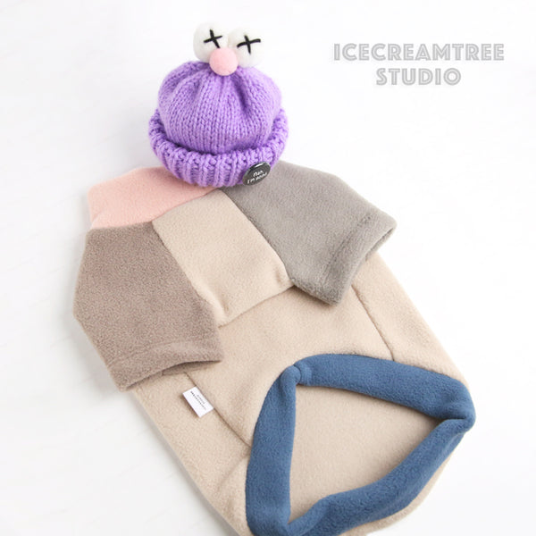 Muted Color Block Fleece Sweater and Beanie Urban Look Outfit - Pet Clothing