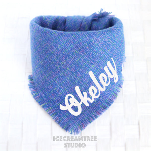 Blue Purple Tweed Bandana - Tie on Classic Flannel Pet Bandana Scarf