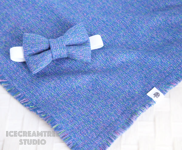 Flannel Blue Purple Tweed Bow - Collar Slide on Bow