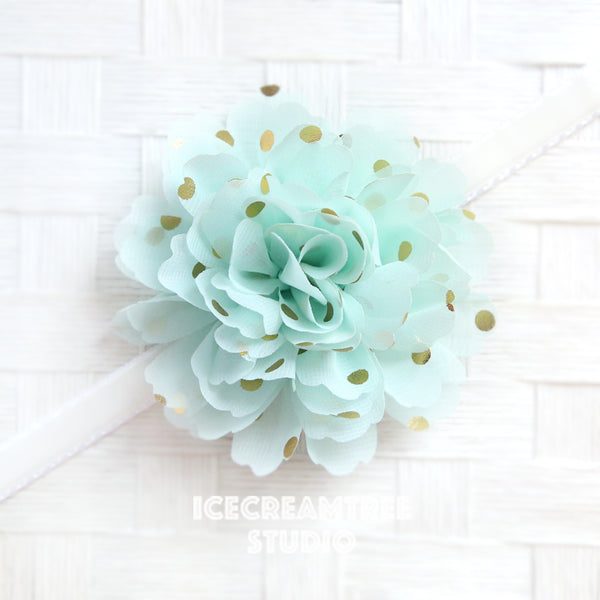 Jumbo Mint Green Gold Dot Bloom Collar Slide On - Large Flower Collar Accessory