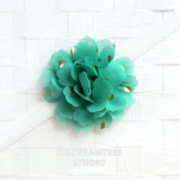 Little Green Gold Dot Bloom Collar Slide On - Small Flower Collar Accessory