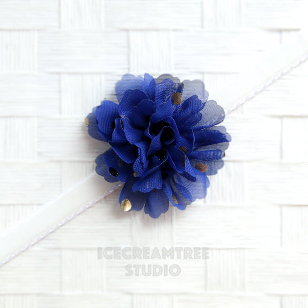 Little Navy Blue Gold Dot Bloom Collar Slide On - Small Flower Collar Accessory