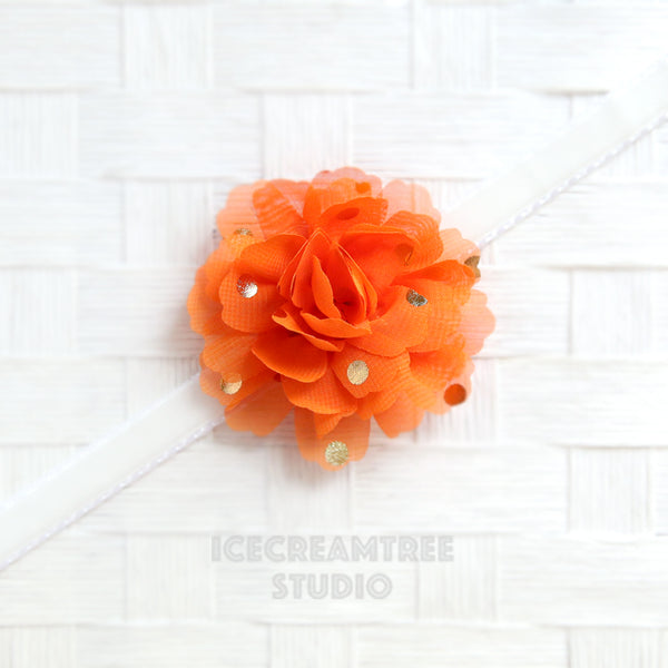 Little Orange Gold Dot Bloom Collar Slide On - Small Flower Collar Accessory