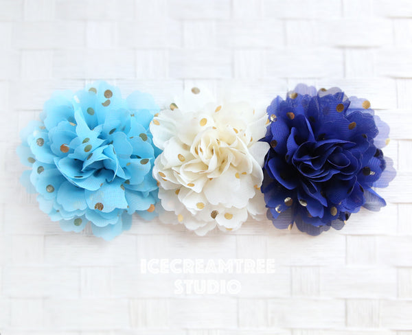 Jumbo Light Blue Gold Dot Bloom Collar Slide On - Large Flower Collar Accessory