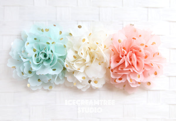 Jumbo Mint Green Gold Dot Bloom Collar Slide On - Large Flower Collar Accessory