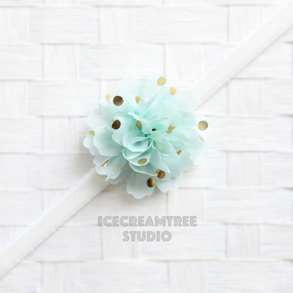 Little Mint Green Gold Dot Bloom Collar Slide On - Small Flower Collar Accessory