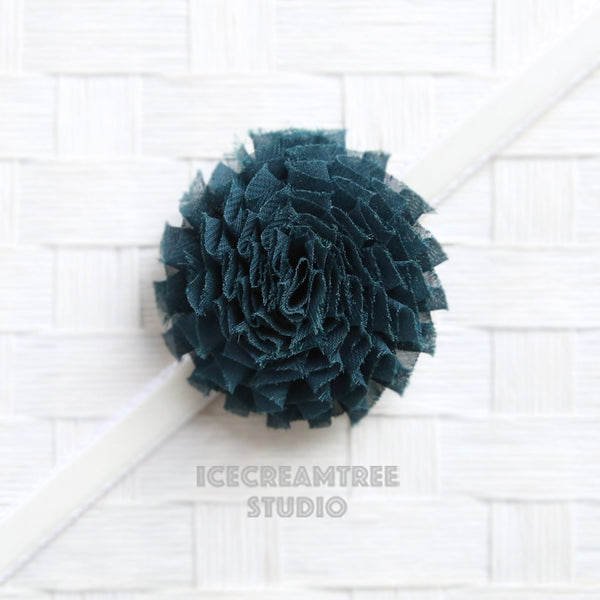 Peacock Blue Shabby Bloom Collar Slide On - Small Flower Collar Accessory