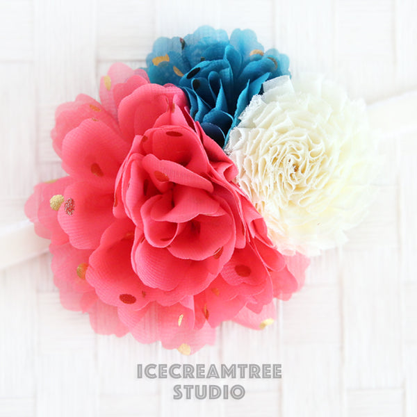 Coral Tornado Blue Cream Bouquet Flower Collar Slide On - Bouquet Flowers Collar Accessory