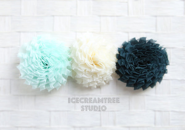 Peacock Blue Shabby Bloom Collar Slide On - Small Flower Collar Accessory