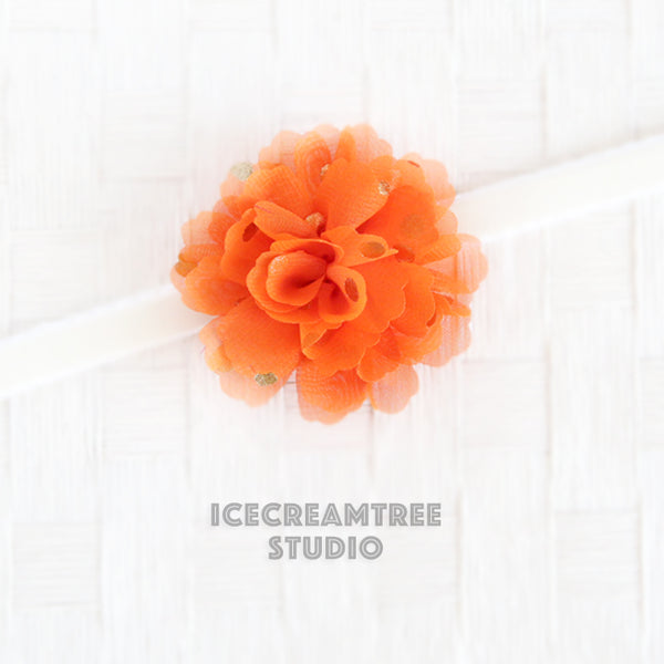 Little Orange Gold Dot Bloom Collar Slide On - Small Flower Collar Accessory