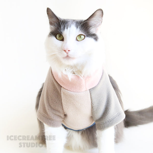 Muted Color Block Fleece Sweater and Beanie Urban Look Outfit - Pet Clothing